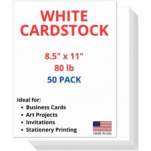 50 Sheets of Heavyweight White Cardstock Ideal for Business Cards, Art Projects, Invitations, and Stationery Printing | 80 lb Weight | 8.5 x 11 inches | Thick Cover Stock (216 gsm) |
