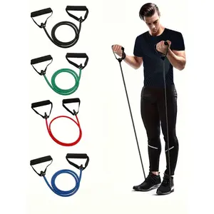 US7- 1pc 5-Level Resistance Bands Set With Handles, Fitness Stretch Bands For Home Workout, Pilates, And Body Shaping