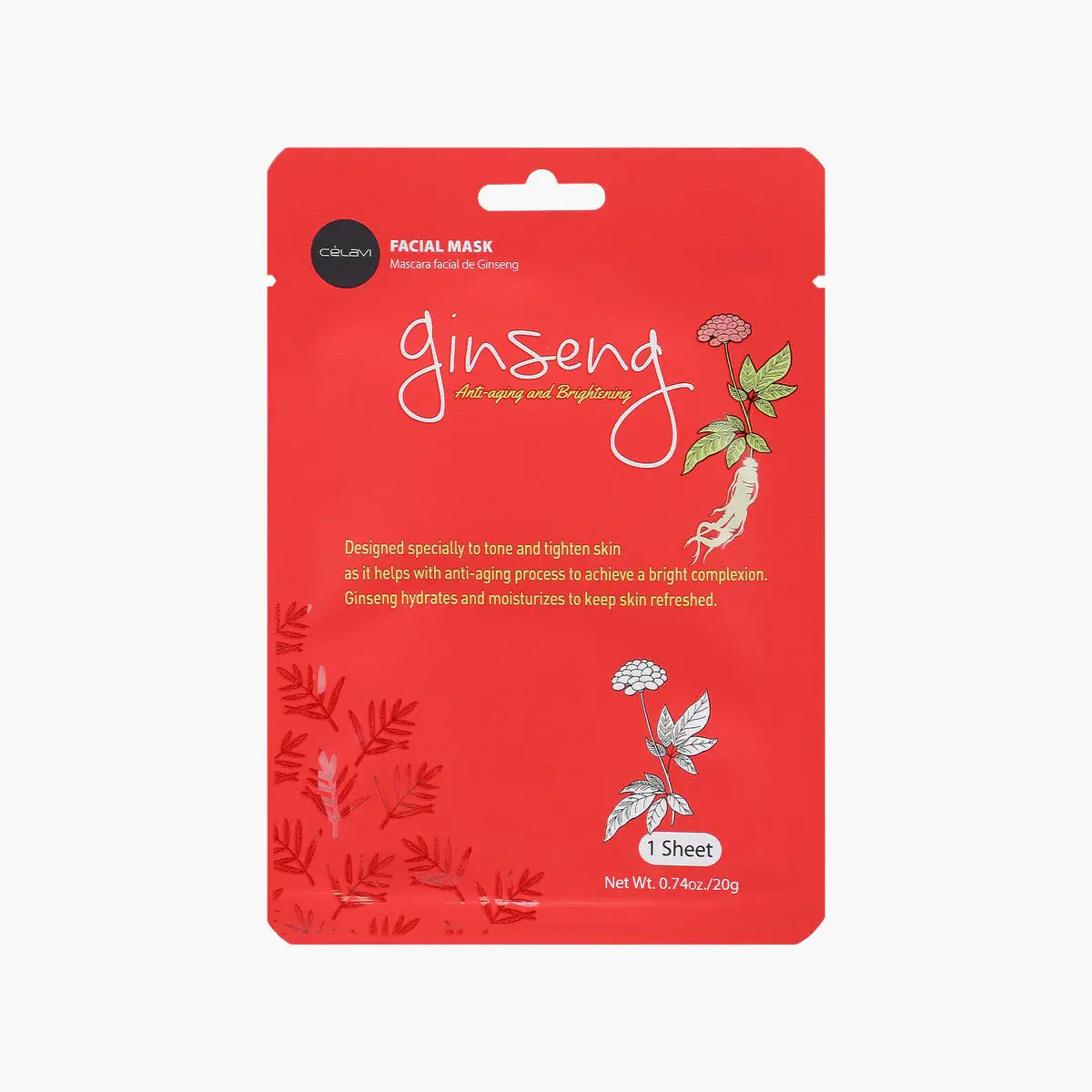 Celavi Ginseng Hydrating Mask - Unisex Formulated Herbal Face Mask, MK016 Single Item, Radiant Skin Repair Treatment, Formulated Face Masks