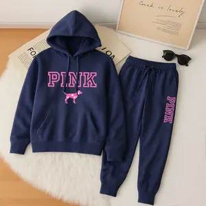 Women's Pink Print Hoodie And Drawstring Track Pants Set, Casual Sportswear, Long-Sleeved Hooded Jacket And Pants, Suitable For Autumn And Winter, Everyday Wear, Indoor And Outdoor Sportswear, Casual Sportswear SpringStatements