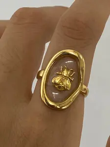 Women's Gold Ring Cute Animal Ring Stainless Steel 18k Gold Waterproof Oval Bee Bohemian Style Jewelry Fashion Ring Summer Essential Beach Travel Holiday Style Open Ring