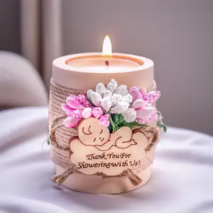 10-Piece Wooden Round Tealight Candle Holder Set - Pink Girls' Baby Shower Favors, Boxed Home Decor Items for Decorating