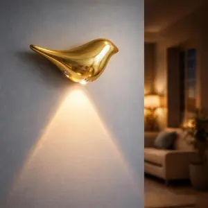Golden Motion Sensor Night Light Indoor, Magnetic Wall Light, Rechargeable LED Bird Lamp, Wireless Stick On Light with Warm Soft Glow, Auto On/Off for Bedroom, Hallway, Stairs