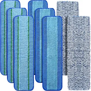 Set of 8 microfiber mop pads, compatible with 17/18-inch mops; dry and wet replacement pads that are washable and reusable, suitable for cleaning hardwood floors and various surfaces (includes 3 stain-removal pads, 3 cleaning pads, and 2 dusting pads)