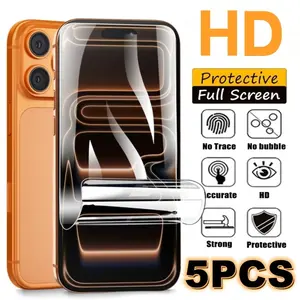 5 Pack HD Hydrogel Soft Protective Screen Protector for iPhone 17 Air/17 Pro Max/17 Pro/17/16e/16/15/14/13/12/11/Pro Max/Pro/Plus/Mini/X/XS/XR/XS MAX,Full Coverage,Anti-scratch,Anti-fingerprint,Bubble-Free Install