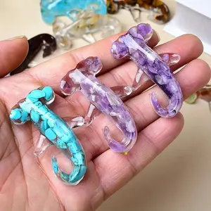 Natural Crystal Resin Gecko Decor, 4 Counts/set Handmade Animal Shaped Desktop Ornament, Desk Decoration for Home Office Garden