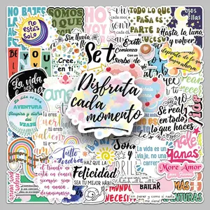 Motivational Spanish Phrase Sticker, 50pcs/set Creative DIY Decorative Sticker, Decorative Sticker for Stationery & Water Bottle & Scrapbook