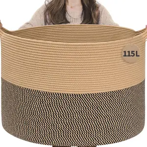 INDRESSME 115L Blanket Basket, Woven Baskets for Storage, Wicker Storage Basket for Organizing Woven Laundry Baskets for Pillow Shoe Entryway, Camel & Mix Camel