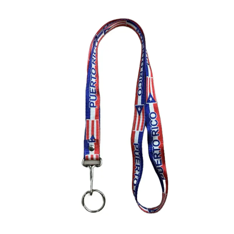Puerto Rico Flag Lanyard  – Llavero Largo con Bandera de Puerto Rico para Llaves, Gafete o Identificación | Boricua Neck Strap Keychain, Non-Detachable ID Holder