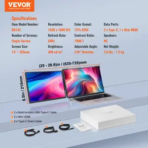 VEVOR Portable Laptop Screen Extender, 14 FHD 1080P IPS Dual Extended Monitor for 13-17 Laptop, Swivel Portable Monitor USB-C/USB-A/Mini HDMI Port, Compatible with Mac/Wins/Android/Switch/PS5