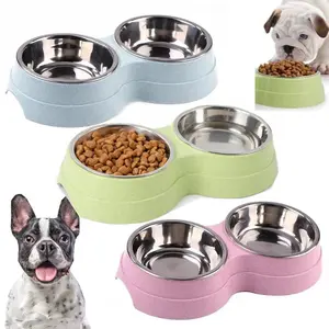 Bowl - Double Pet Bowls Dog Food Water Feeder Stainless Steel Pet Drinking Dish Feeder Cat Puppy Feeding Supplies Small Dog Accessories Adjustable