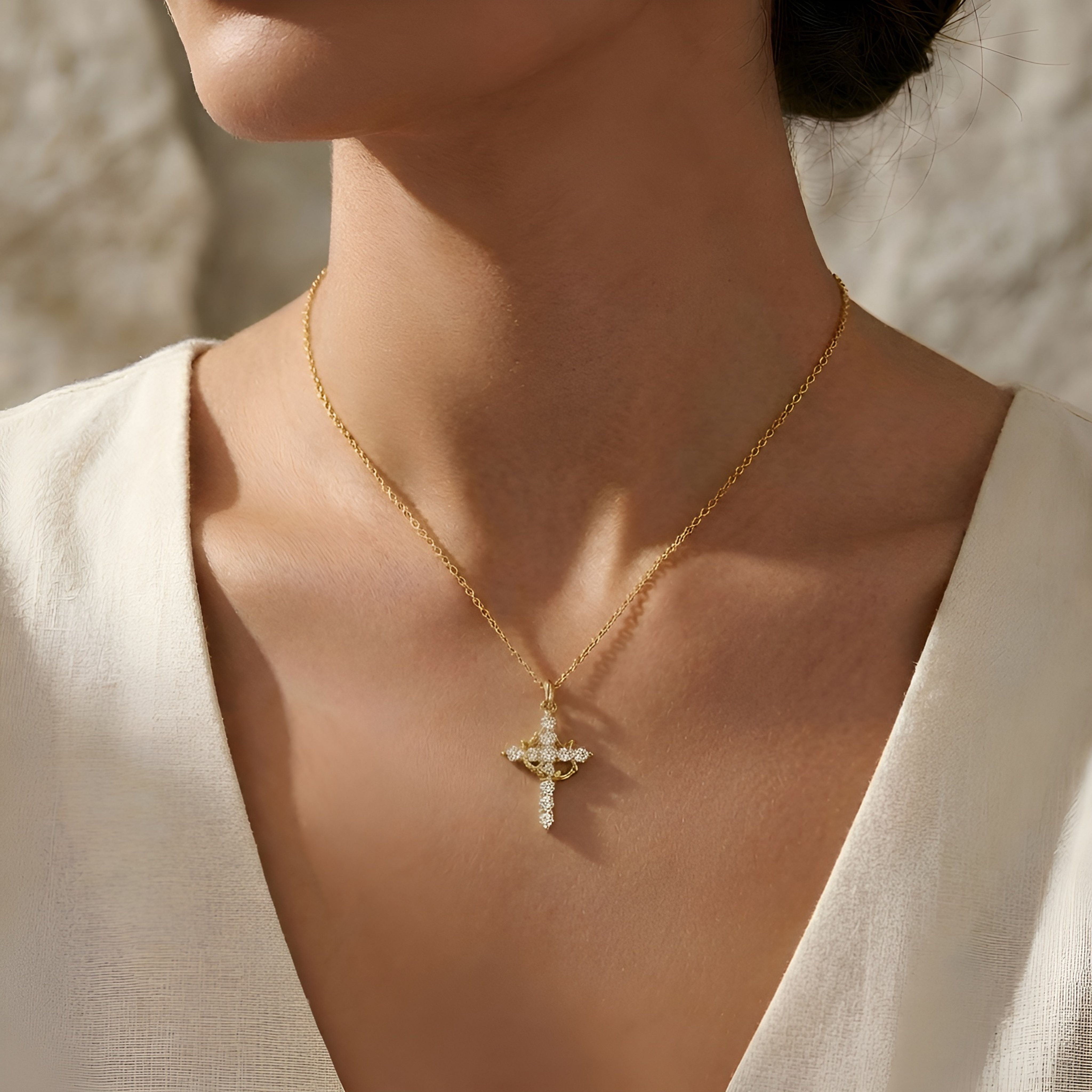 Upgraded 14K Gold Plated Crown Cross Necklace - Non-Tarnish Christian Jewelry for Women, Durable Faith Pendant, Meaningful Valentines Day Religious Gift for Her Upgraded 14K Gold Plated Crown Cross Necklace - Non-Tarnish Christian Jewelry for Women, Durable Faith Pendant, Meaningful Valentines Day Religious Gift for Her