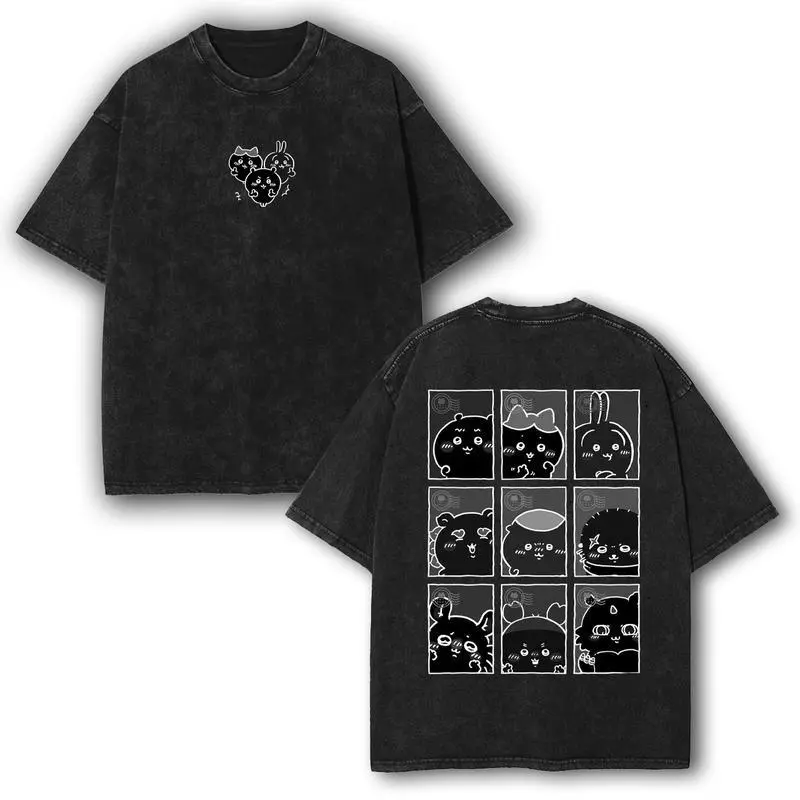 Men's Vintage Washed T-Shirt with Cartoon Figure Graphic, Oversize Heavy Cotton Streetwear Top S/M/L, Fitted, Tshirt, Round Neck