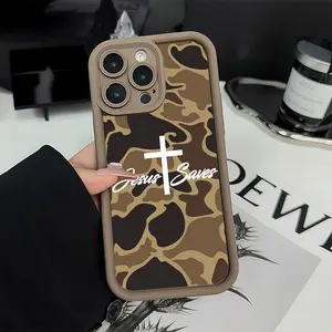 Camo Cross Jesus Saves Phone Case TPU Shockproof for iPhone 17 Air 17 Pro 16 Pro 15 Pro Max 14 Plus 13 Pro 12 11 Pro XS Max X XR