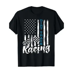 Dirt Track Racing - Patriotic USA Flag Sprint Car Racer T-Shirt-100%cotton,Made in USA