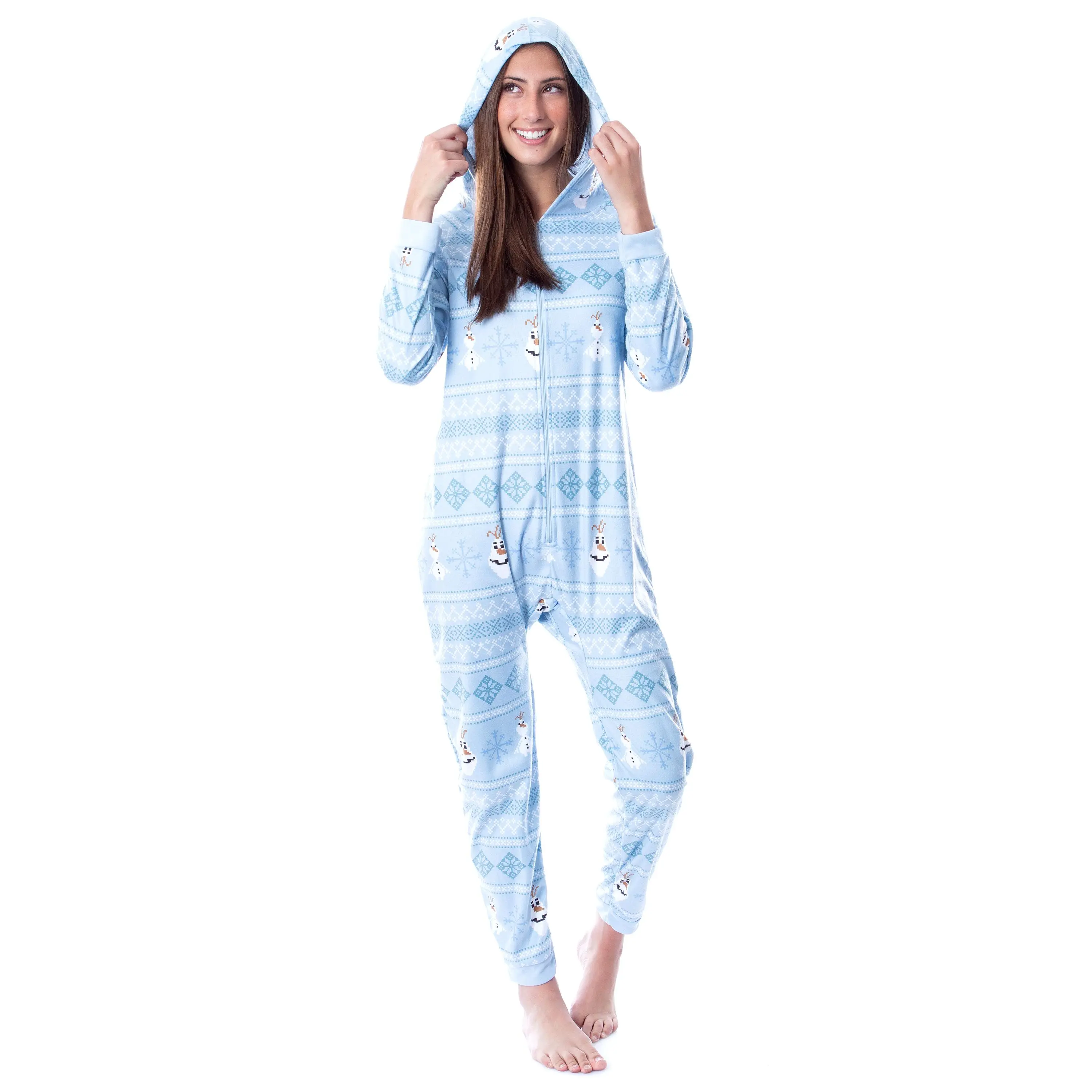 Disney Womens' Frozen Olaf Sweater Sleep Pajama Jumpsuit Union Suit, Hoodie, Polyester, Love, Nightwear, Long Sleeve