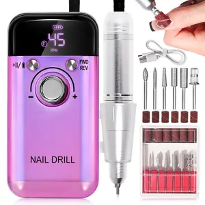 Portable Electric Nail Drill with HD Display, Interchangeable Multi Heads, Professional Electric Nail File & Polisher, Manicure Tools for Home & Salon Use, Nail Tech Supplies