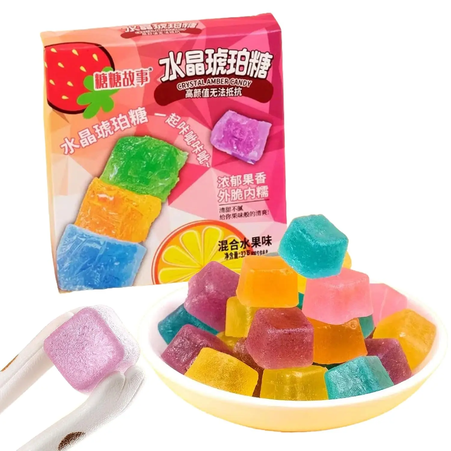 Gem Crystal Amber Candy - Multifruit Flavors, Stunning Appearance, Irresistible Crispy-Chewy Texture (32G)