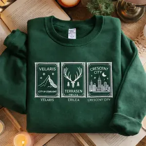 ACOTAR Book Postcard Embroidered Sweatshirt, Velaris Sweatshirt, Terrasen Shirt, Crescent City Shirt, ACOTAR Merch, Court of Thorns Sweater