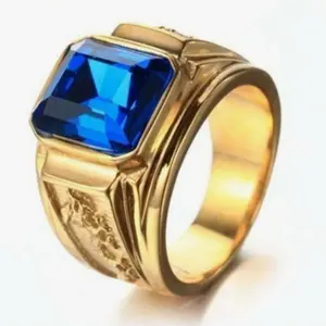 Vintage Square CZ Men’s Ring – Rhinestone Studded, Black/Red/Blue Options
