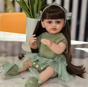 22-inch 55cm Reborn Doll Silicone Baby with Big Eyes Long Eyelashes Wearing Beautiful Knitted Dress Perfect Gift for Halloween Christmas or Birthdays