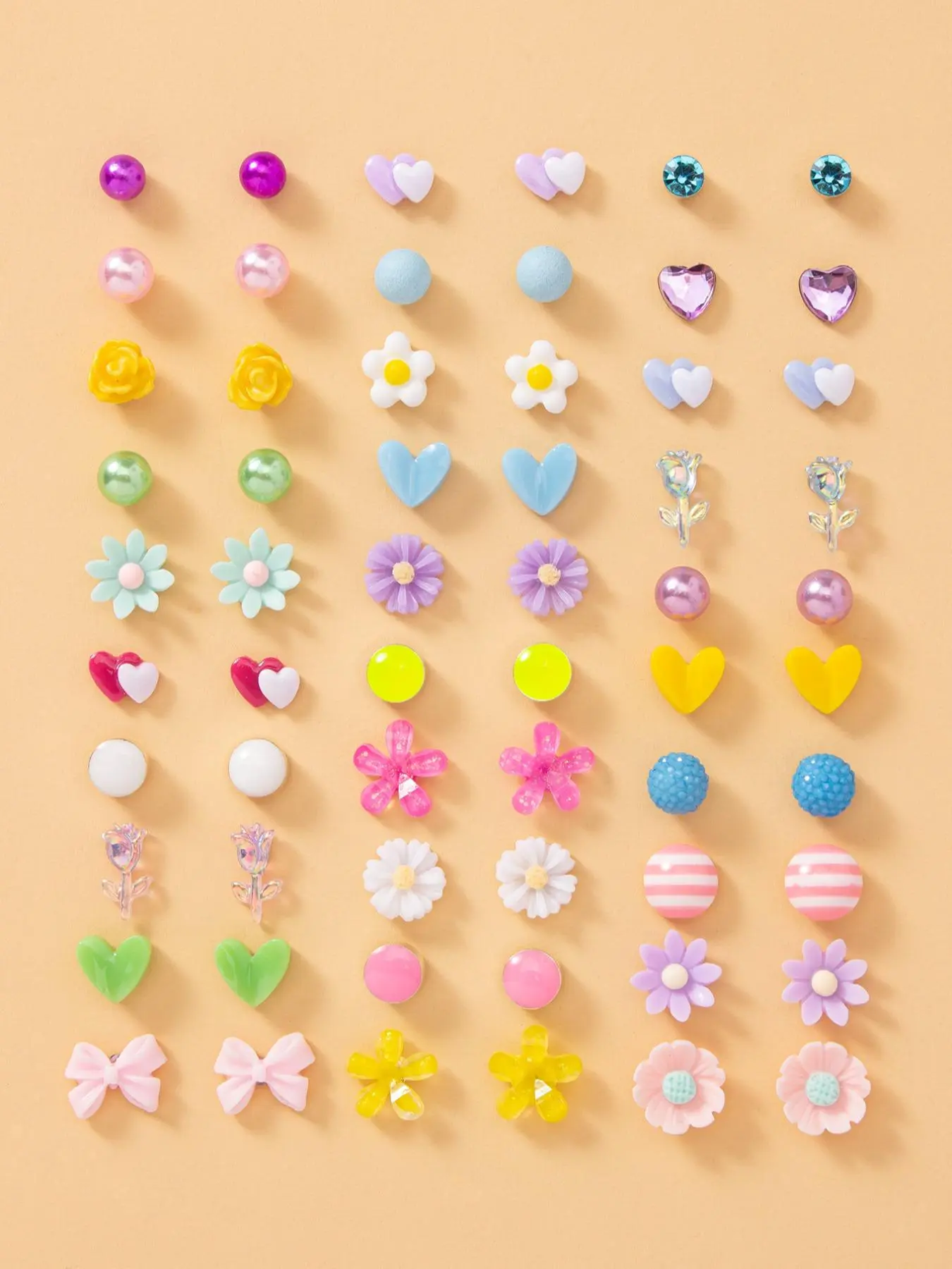 30 Pairs Women's Cute Rhinestone & Faux Pearl Decorated Stud Earrings, Heart & Flower & Bowknot Design Stud Earrings, Floral Stud Earrings, Fashionable Jewelry For Women & Girls For Daily & Party Decoration