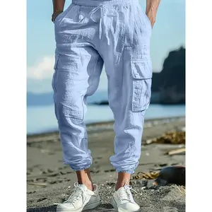 Men's Solid Color Linen Pants, Loose Casual Comfy Waterproof Quick-drying Tactical Casual Slant Pocket Pants for Outdoor Hiking, Men's Trousers for All Weather Conditions, Menswear, Casual Lounge Pants, Casual Sport Trousers