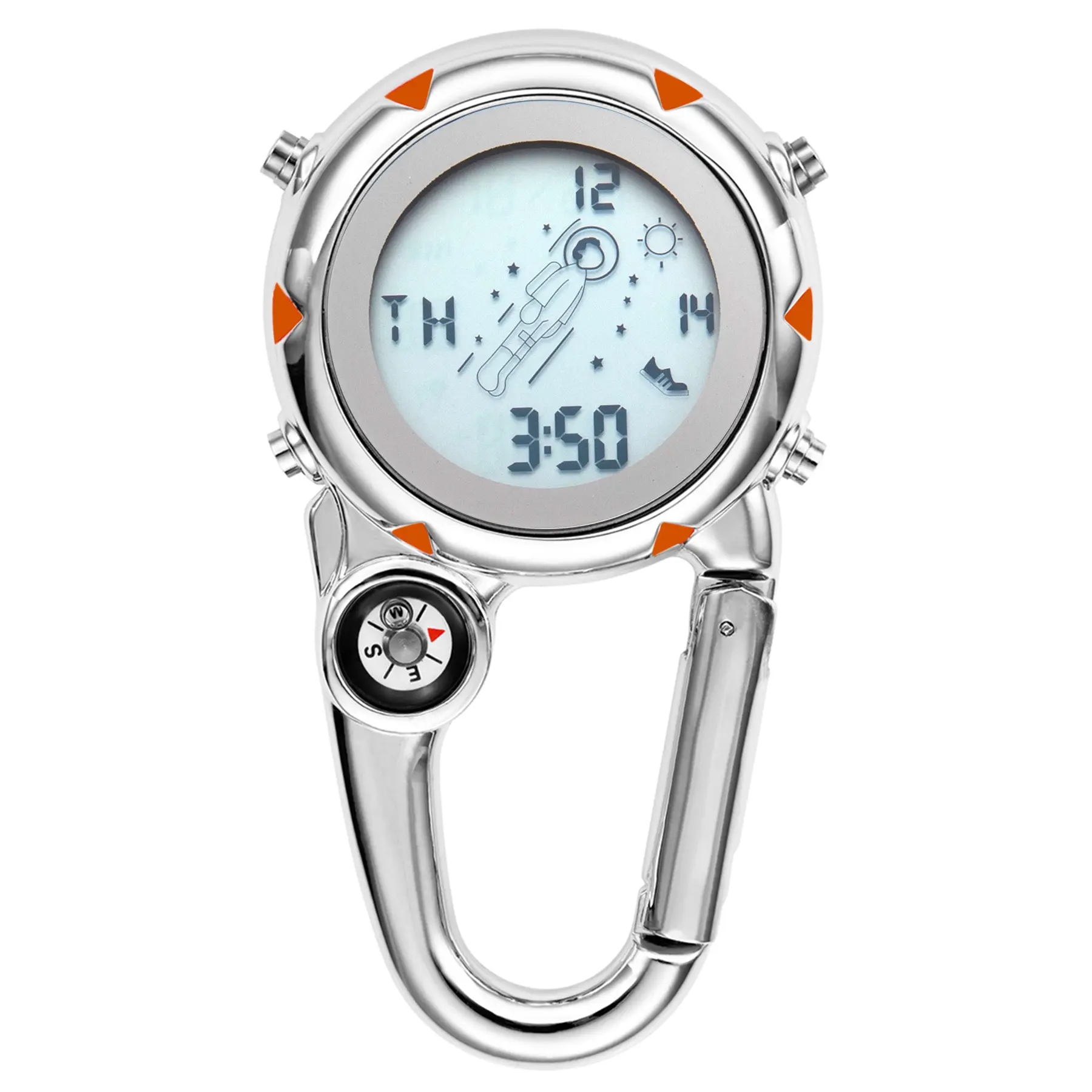 OIDEA Digital Astronaut Watch with Alarm, Calendar, Compass & Carabiner Clip, 3ATM, Orange Resin, Spaceman Dial Design, Cosmic Style Pocket & Fob Watches, Outdoor Adventure Pocket & Fob Watches, Splash-Proof Pocket & Fob Watches