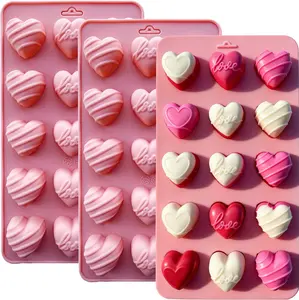 3 Pcs Heart Candy Chocolate Molds, Valentine's Day Mold Mini Heart Shaped Silicone Moulds Small Heart Ice Cube Moulds for Jelly Resin Fondant Candle Valentine’s Day/Anniversary/Wedding DIY Baking