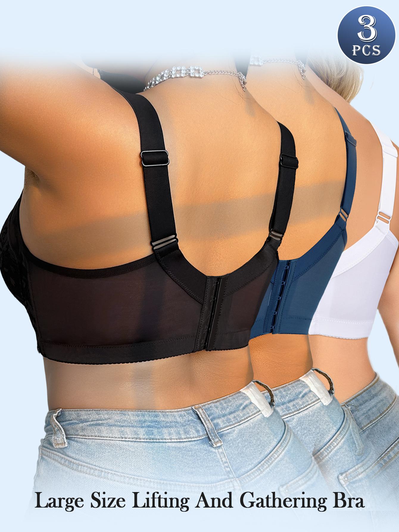 Ecomilky Women's Sexy Plus Size Lace Bra Set 3 Pieces 38C-48D Wide Straps Solid ColorSupport All Seasons Lifting And Gathering Bra Push Up full bra comfort coverage removable  cups Push-Up Seamless Plus Size Printed Bra comfortable tiktokshopblackfriday