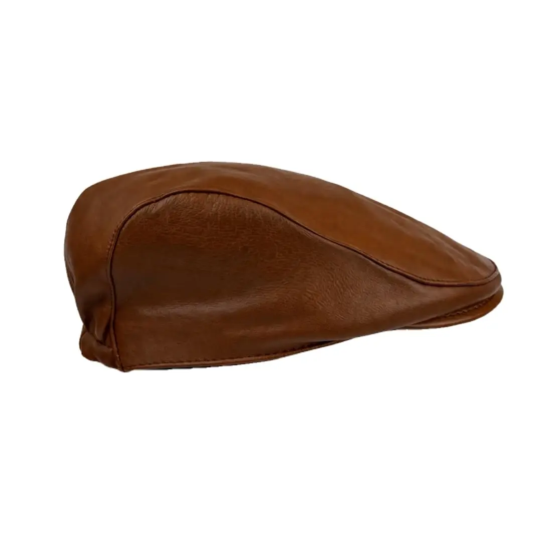 Handmade Mens Real Leather Newsboy Cap – Vintage Sheepskin Leather Flat Cap, Classic Cabbie Driver Ascot Hat