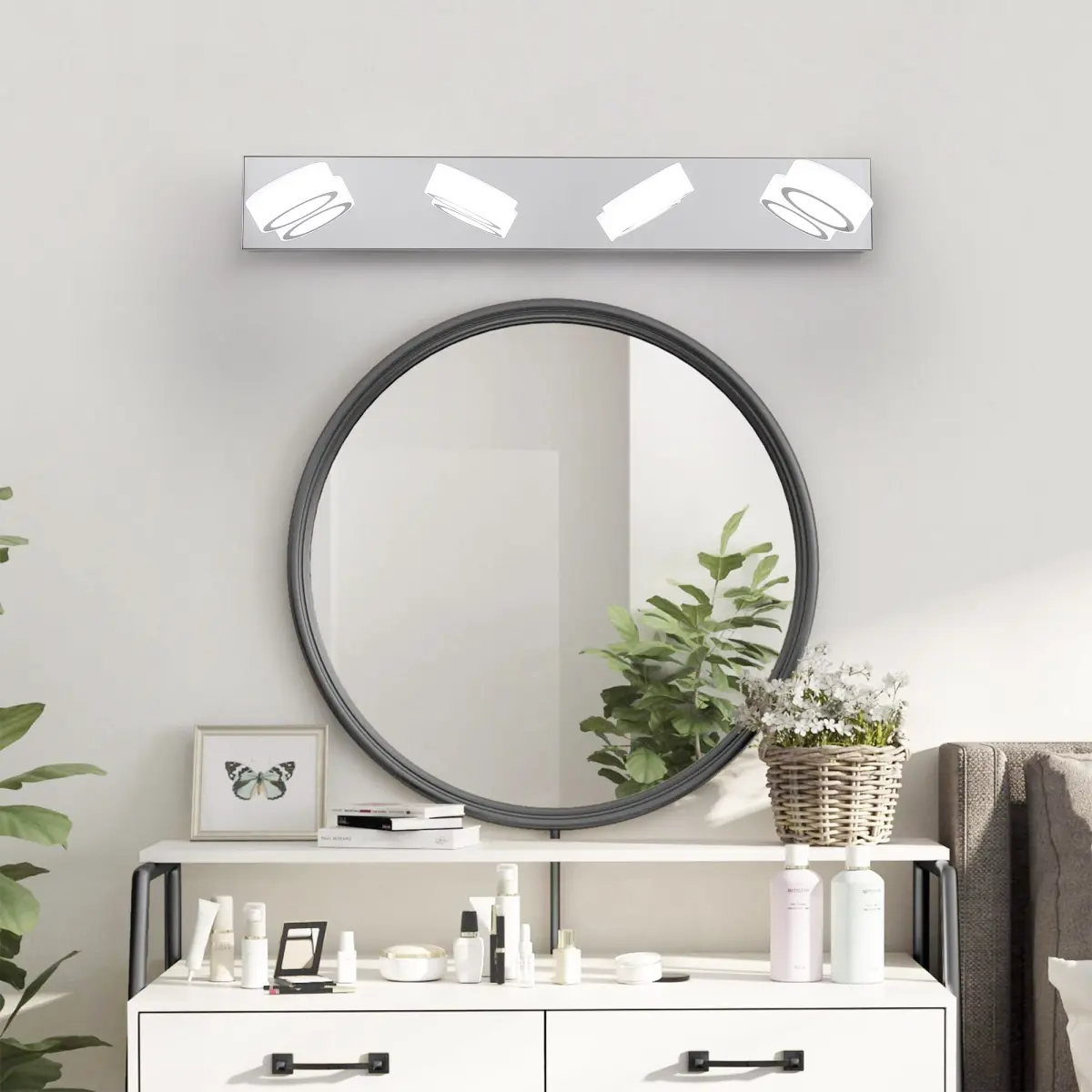 29" Modern 4-Light LED Vanity Light, Sleek Chrome Bathroom Wall Light Fixture for Mior, Shower, and Bathroom Decor