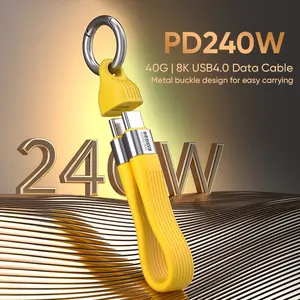 240W USB4 Keychain Cable 40Gbps 8K Video, 4-Core Braided Type-C Fast Charger Cord for iPhone MacBook iPad, Portable EDC Gadget Accessory