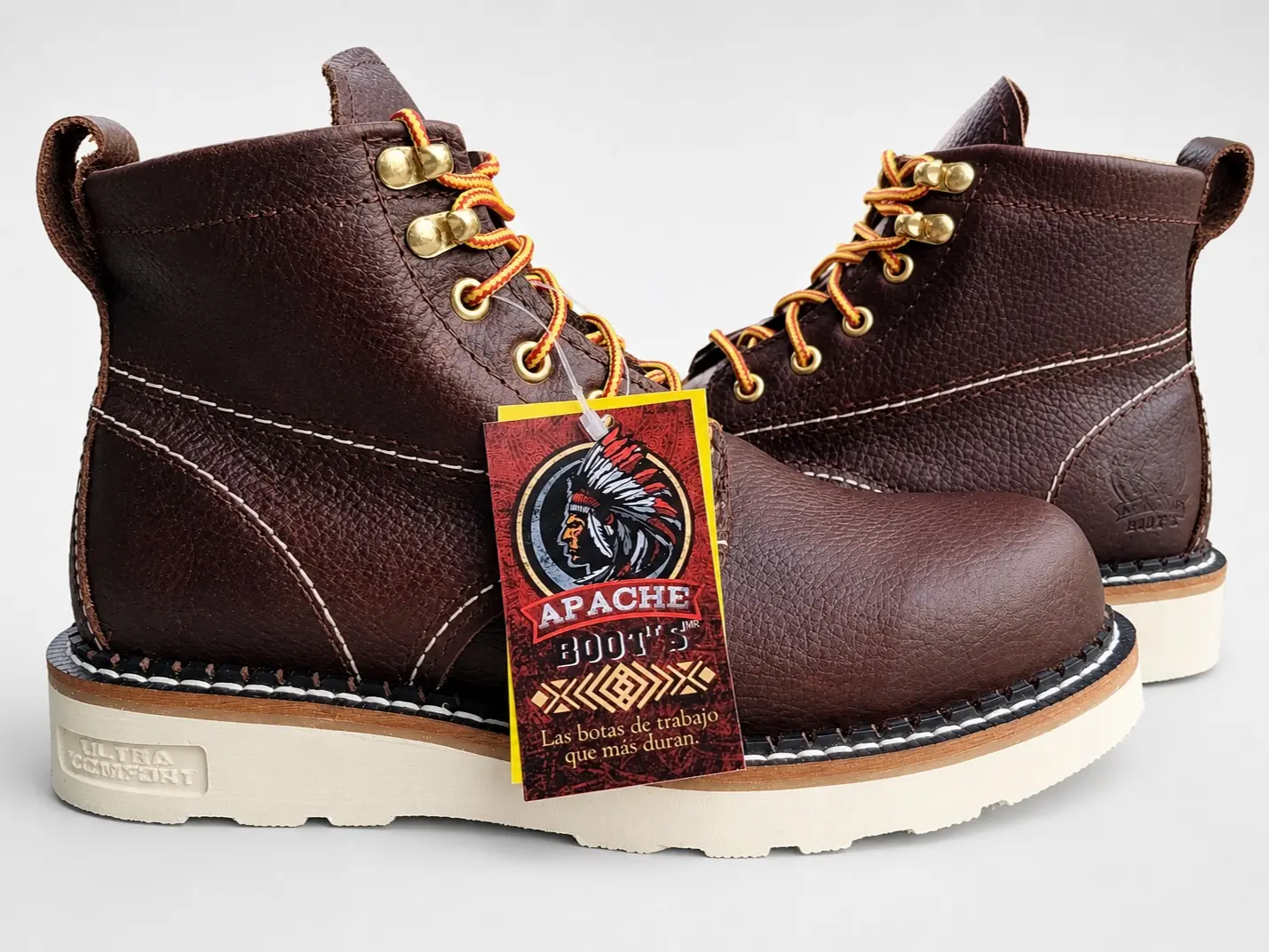 Bota de trabajo punta suave 6" piel genuina de alta calidad / Men's work boots High quality leather soft toe round toe
