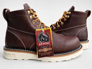 Bota de trabajo punta suave 6" piel genuina de alta calidad / Men's work boots High quality leather soft toe round toe
