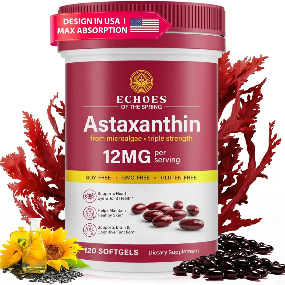 Astaxanthin 12mg Natural Astaxanthin Supplement from Haematococcus Pluvialis 120 Softgels Antioxidant Eye Skin Joint Support