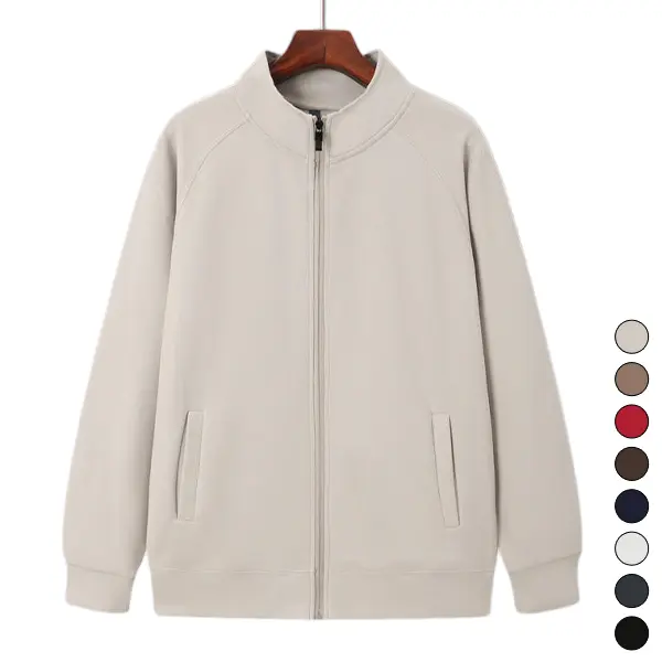 Full Zip Knit Cardigan, Unisex Loose-Fit Stand Collar Top with Raglan Sleeves and Pockets for Casual Athletic Wear, Knit Fabric, Collared Neck, Blue, Coffee Color, Machine Washable, Normal Type, S