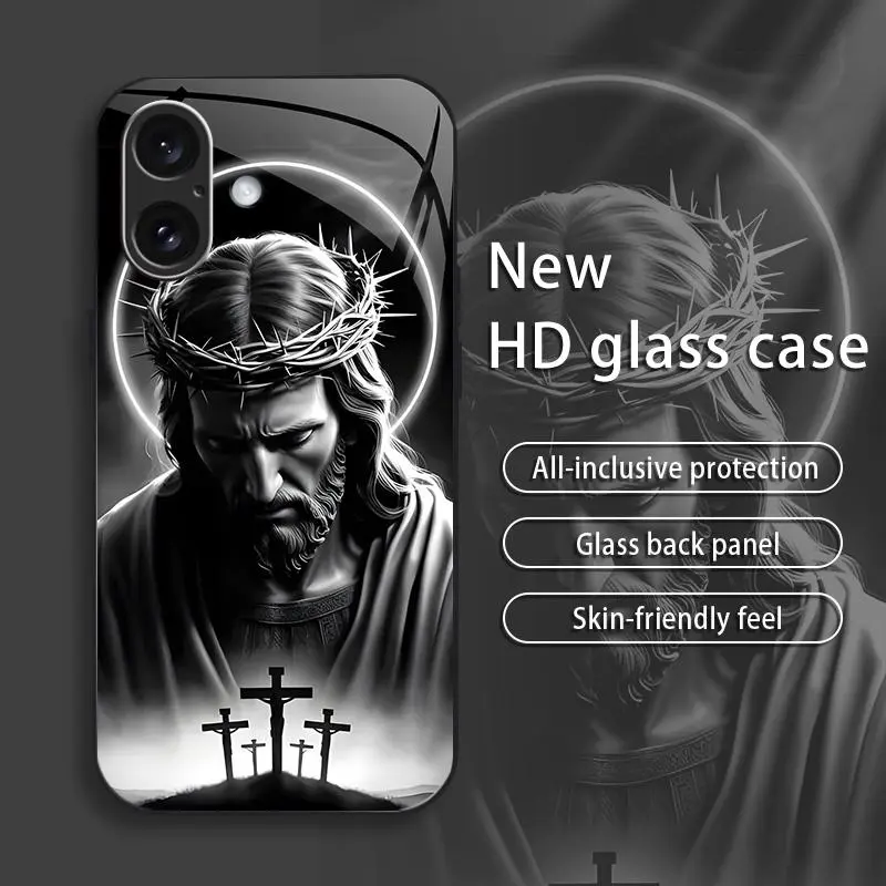 Jesus Stylish High-Quality Glass Protective Case for iPhone 16, Smartphone/Cellphone Handheld Devices - Affordable, Anti-Drop, Anti-Fingerprint Protection (995)