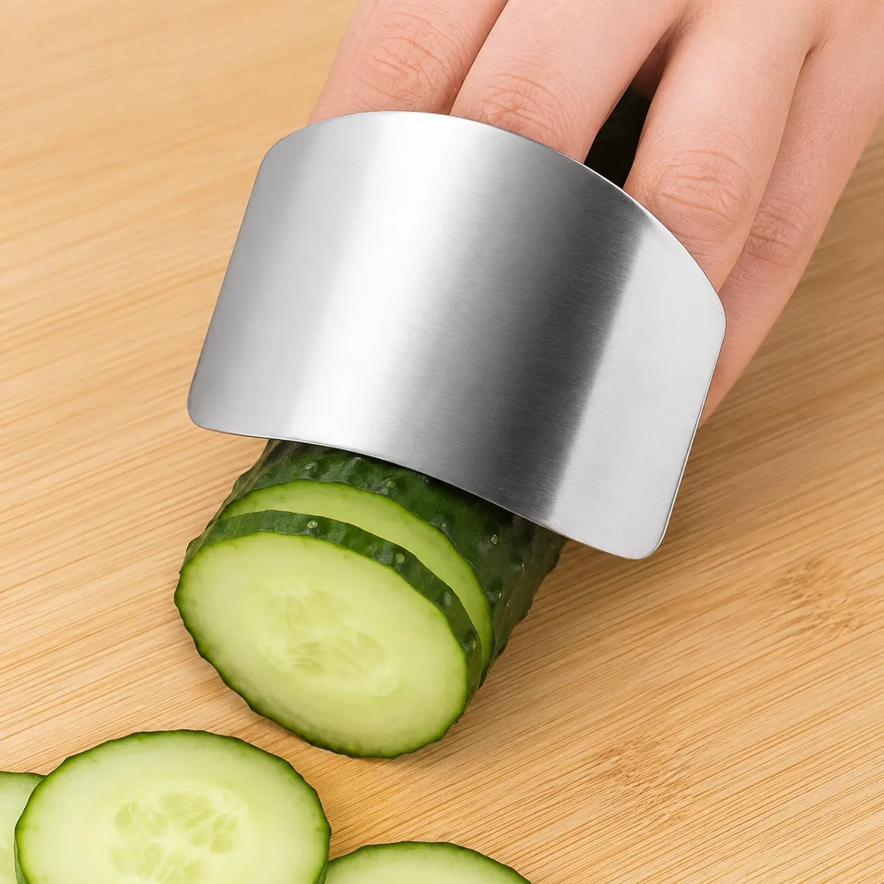1pc Heavy-Duty Stainless Steel Finger Guard - Sharp Edge Guard for Knife Safety, Non-Slip Grip - Professional & Home Kitchen Use - Compatible with Chef, Paring Knives - Cut Prevention Protector for Fingers, Food Prep Protection, Modern Safety Tool