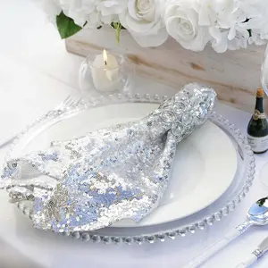 Sequin Napkin 20"x20" Silver - Sparkling Reusable Cloth Napkin