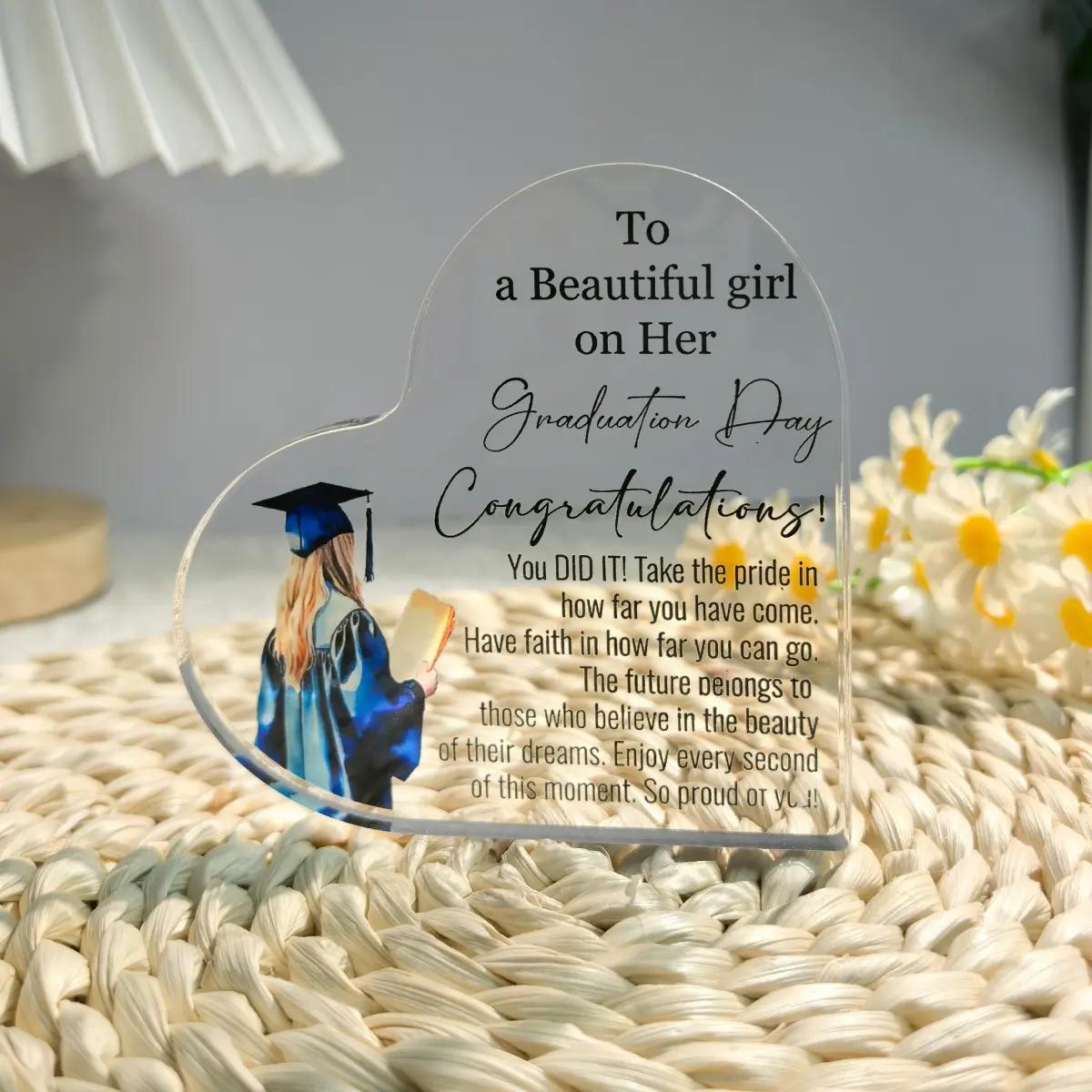Acrylic Heart-Shaped Inspirational Graduation Gifts For Her Him High School College Masters Degree Phd Graduation Gifts For Students Keepsake For Daughter Son Sister gf wife letter pattern decorative ornament