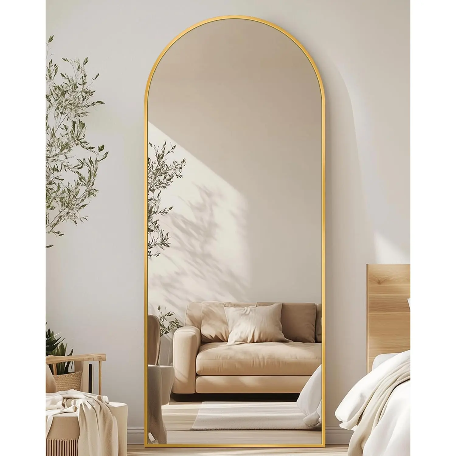 Champagne Gold Arched Decorative Dressing Mirror - 59"x18" Modern Full-Length Floor Mirror, Freestanding with Stand, Durable Lightweight, Photo Safe, Wall-Mounted for Bedroom Dressing Areas, Bathroom Home Supply