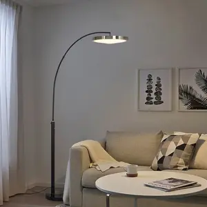 Redondo 1 Light LED Arc Floor Lamp - Matte Black Finish, Weathered Brass, Black Marble Base, Dimmer