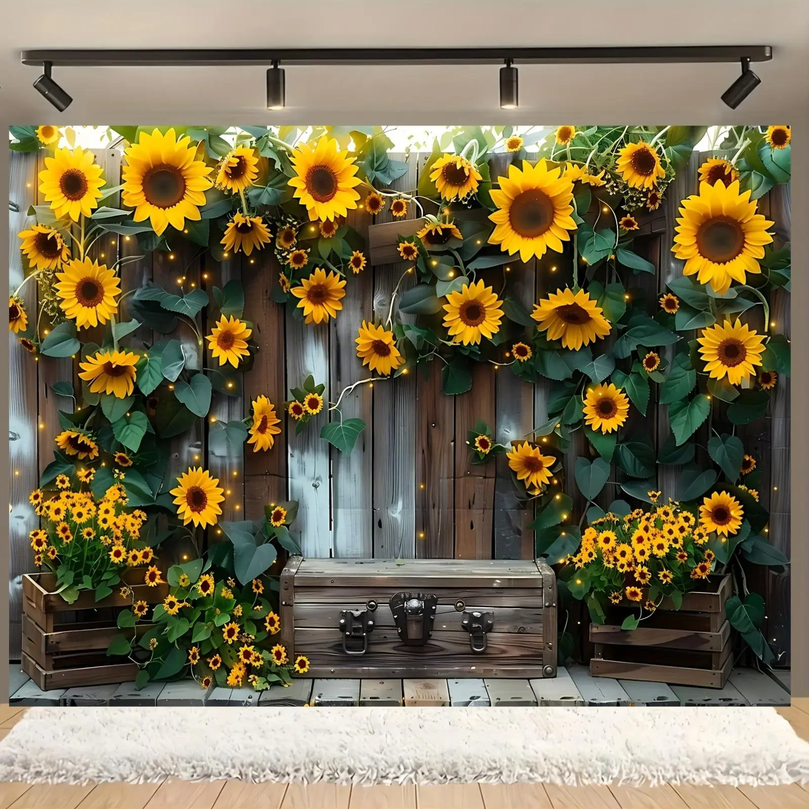 Sunflower Pattern Wall Hanging Banner - 1-Count Backdrop Cloth Prop, Indoor-Outdoor Home & Garden Decoration, Festive & Party Supplies, Banners