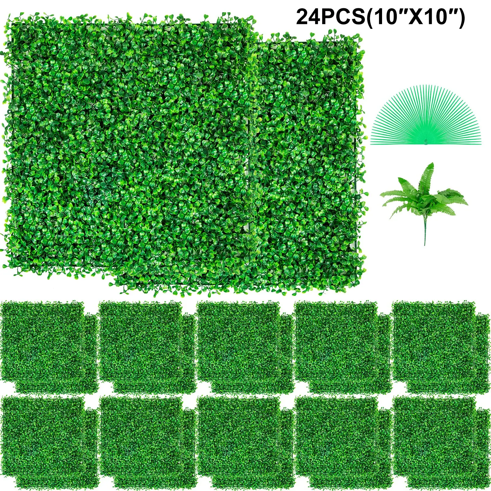 Artificial Boxwood Panel UV 24pcs Boxwood Hedge Wall Panels Artificial Grass Backdrop Wall 10\" X 10\" 4 cm Green Grass Wall, Fake Hedge for Decor Privacy Fence Indoor, Outdoor Garden Backyard