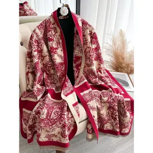 Women's Boho Style Plants Print Double Sided Shawl, Casual Trendy Scarf for Fall & Winter, Fashion Accessories for Daily Wear