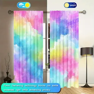 2pcs Colorful Patterned Curtains, High Definition Digital Print, Rod Pocket Installation, 100% Polyester, UV Protection Decorative Curtains