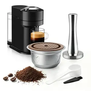 Reusable Coffee Capsules for Nespresso Vertuo Plus/next/pop, Stainless Steel Refillable Pods with Silicone Lid, Compatible with Delonghi Env135/env150