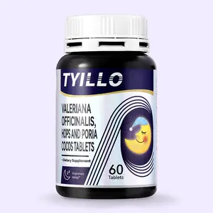 Tyillo Valerian Hops Poria Tablets Improve insomnia and sleep well Natural sleep support Sleep aids Relieve stress Natural sedation Supports physical and mental relaxation Contains valerian extract Hops extract Suitable for adult 60 tablets