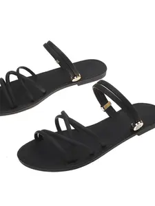 Summer Cross Strap Sandals for Women, Flat Back Tie Water Drizzle, Beachside Versatile Roman Shoes, Perfect for Summer